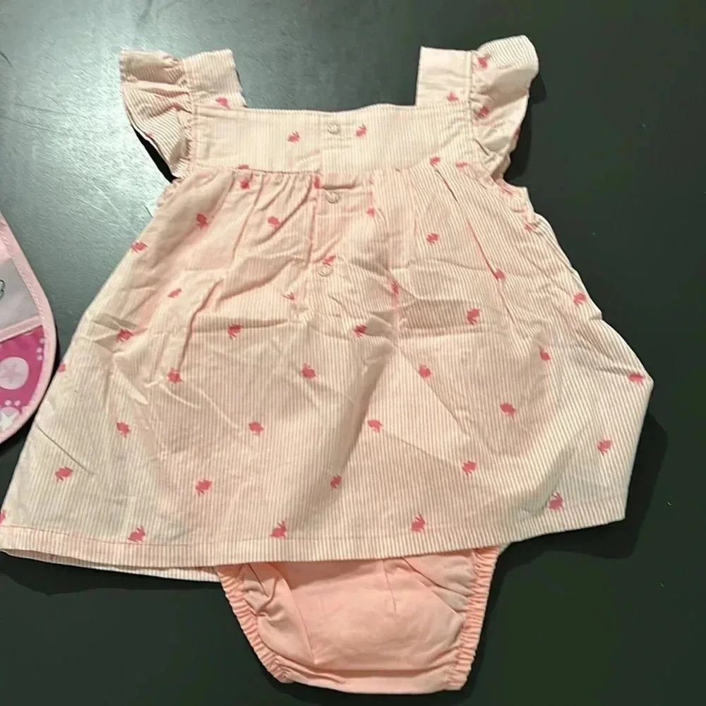 Carters one piece dress with built in bottoms also adding a Minnie Mouse bib